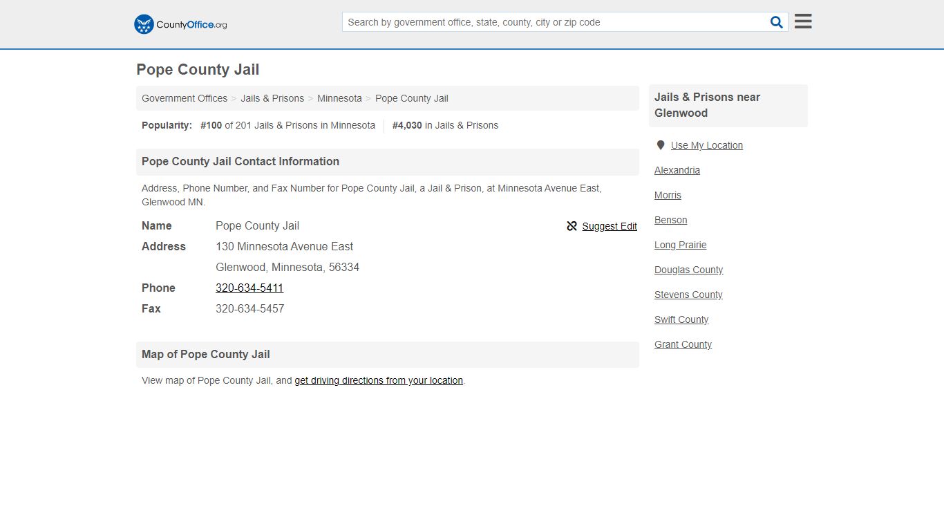 Pope County Jail - Glenwood, MN (Address, Phone, and Fax)