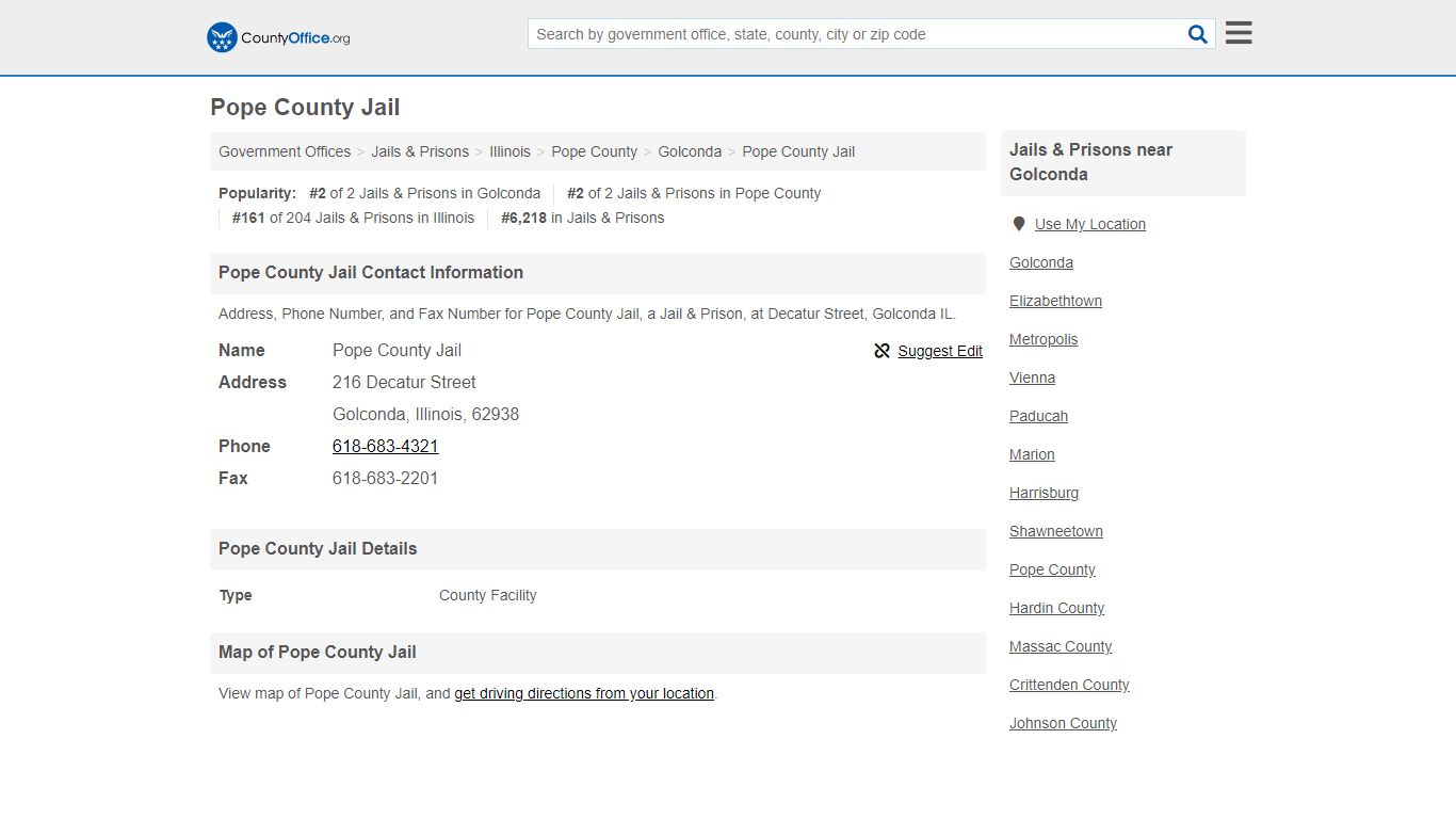 Pope County Jail - Golconda, IL (Address, Phone, and Fax)